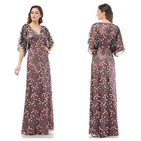 JS Collections Embroidered V Neck Overlay Blush Cocktail Dress Gown - Picture 1 of 12